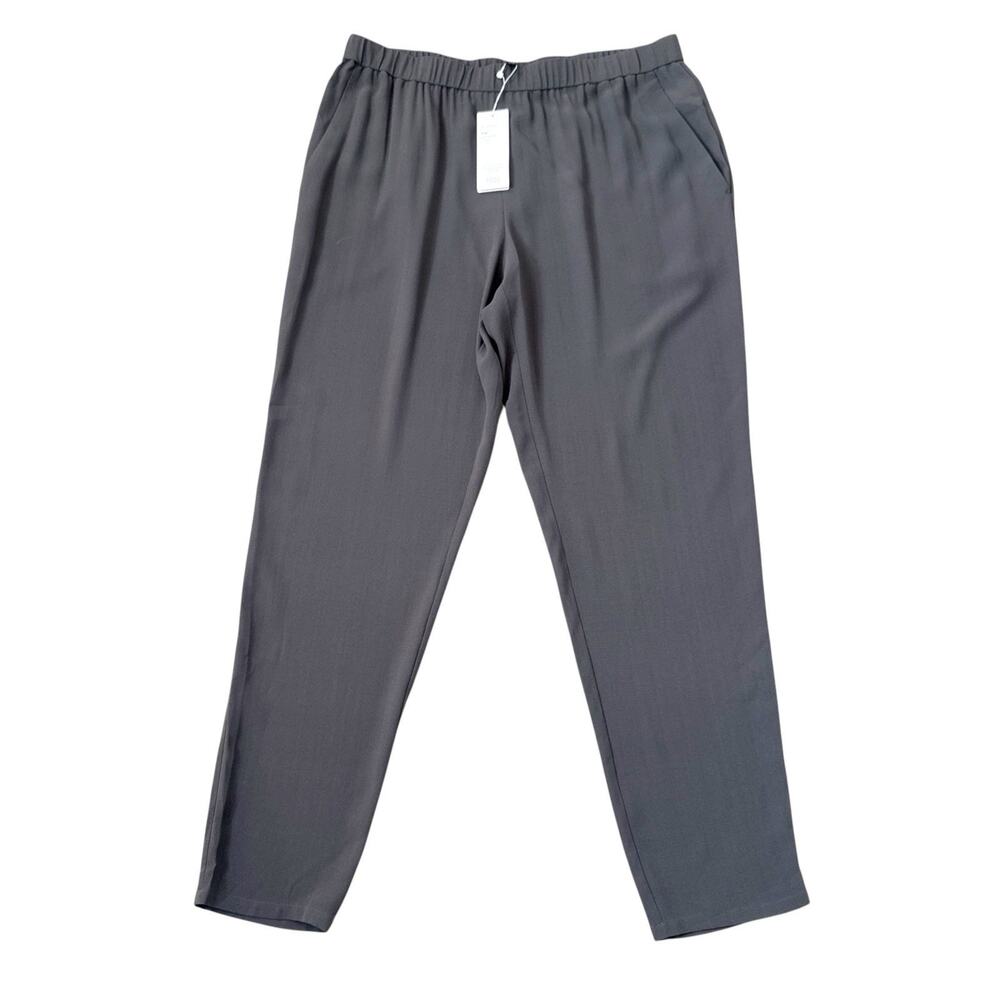Eileen Fisher Slouchy Ankle Pants Silk Crepe Gray Pockets Comfy Size Medium New